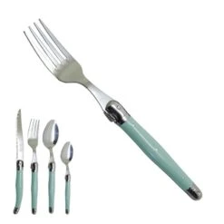 Laguiole Fourchette Vert Menthe Artisanale "je Crée Ma Table", Made In France