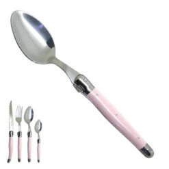 Laguiole Grande Cuillère Rose Bonbon Artisanale "je Crée Ma Table", Made In France