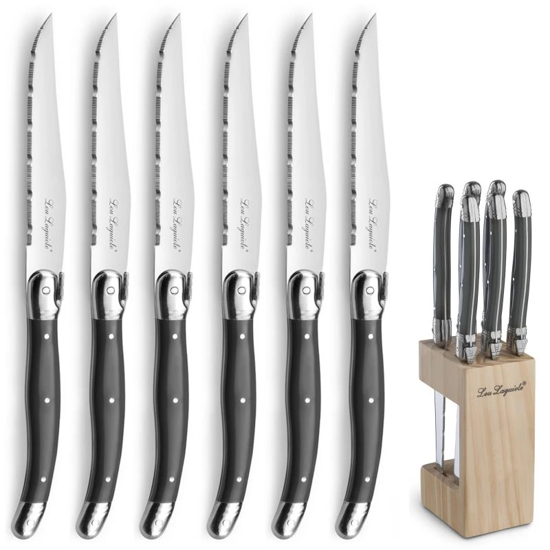 Tradition - Bloc 6 Couteaux Steak Gris Anthracite 2 Tradition - Bloc 6 Couteaux Steak Gris Anthracite – Image 2