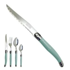 Laguiole Couteau Vert Menthe Artisanal "je Crée Ma Table", Made In France