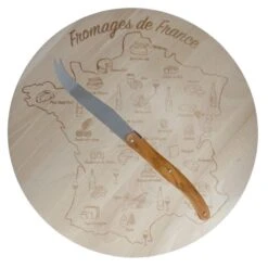 Laguiole Plateau à Fromage Carte De France, Avec Couteau Manche Olivier