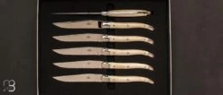 Coffret De 6 Couteaux De Table LAGUIOLE Manches En Os Lame Brillante Par Forge De Laguiole