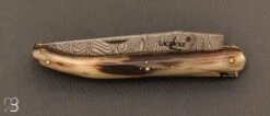 Couteau Laguiole 11 Cm Par La Forge De Laguiole - Pointe De Corne Et Lame Damas -Laguiole Soldes Boutique Couteau Forge Laguiole Pointe corne damas 3 zoom