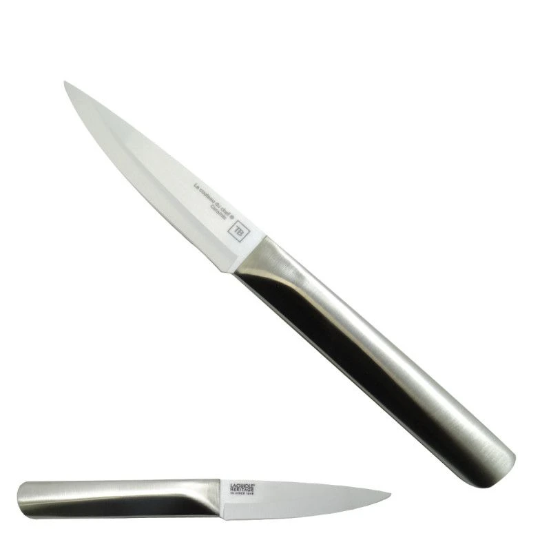 Laguiole Couteau Steak Céramique, Manche Métal Satiné 1 Laguiole Couteau Steak Céramique, Manche Métal Satiné