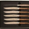 Coffret De 6 Couteaux De Table LAGUIOLE Manches Chêne Fossilisé Lame Satinée Par Forge De Laguiole