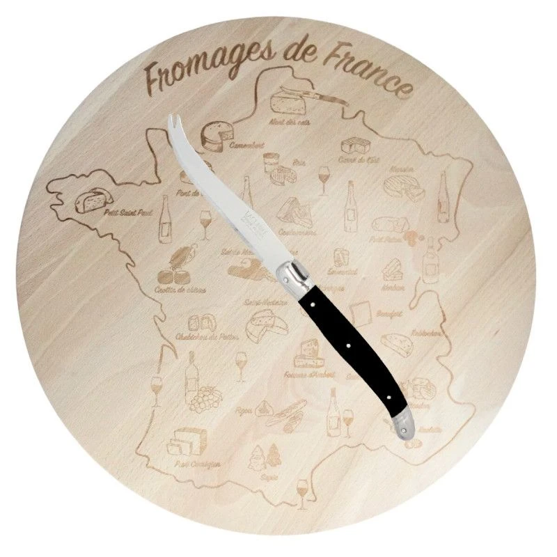 Laguiole Plateau à Fromage Carte De France, Avec Couteau ABS Noir 1 Laguiole Plateau à Fromage Carte De France, Avec Couteau ABS Noir