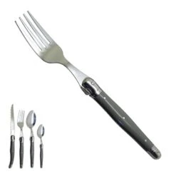 Laguiole Fourchette Gris Taupe Artisanale "je Crée Ma Table", Made In France